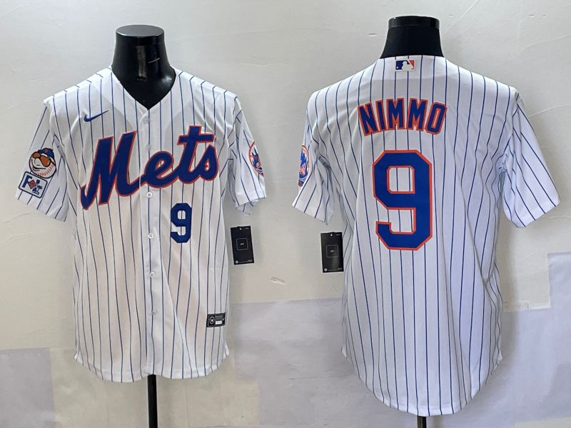 Men New York Mets 9 Nimmo White Stripe Game 2025 Nike MLB Jersey style 6